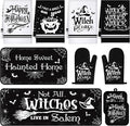 Fanfanwin 10 Pcs Halloween Kitchen Decor Set Witch Kitchen Towels and Rugs Pot by Fanfanwin