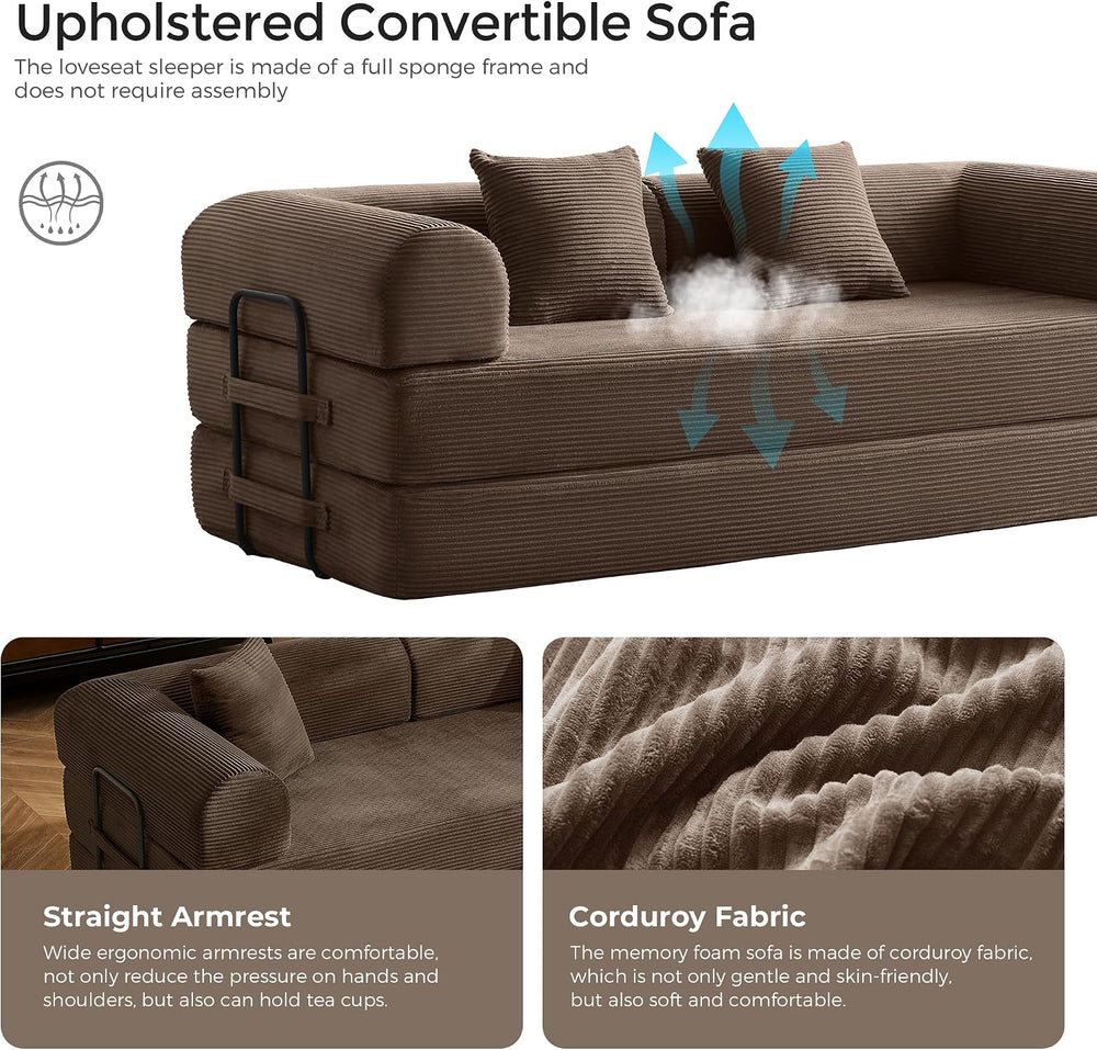 79" Convertible Futon Sofa Bed, Boneless Couch for Living Room | Brown