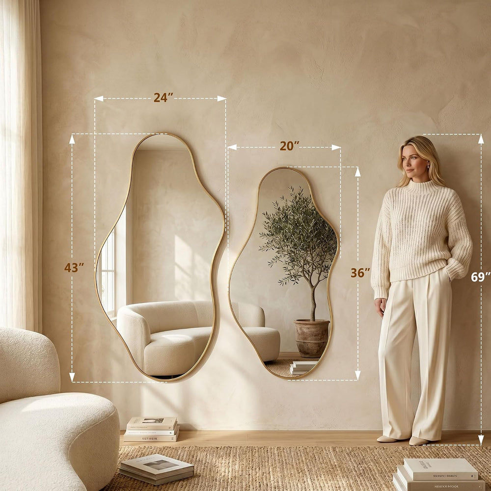 Irregular Wall Mirror, 20"x36" Gold Abstract Asymmetrical Mirrors f...