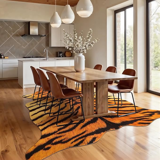 AROGAN Premium Tiger Print Rug 5.2x6.2 Feet, Machine Washable Faux Fur Rug - Image 5