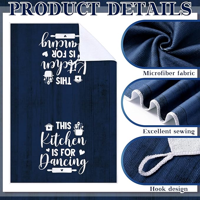 12 Pcs Farmhouse Kitchen Decor Sets 4 Blue Kitchen Hand Towels 4 Dish Clothes 2 - Image 3