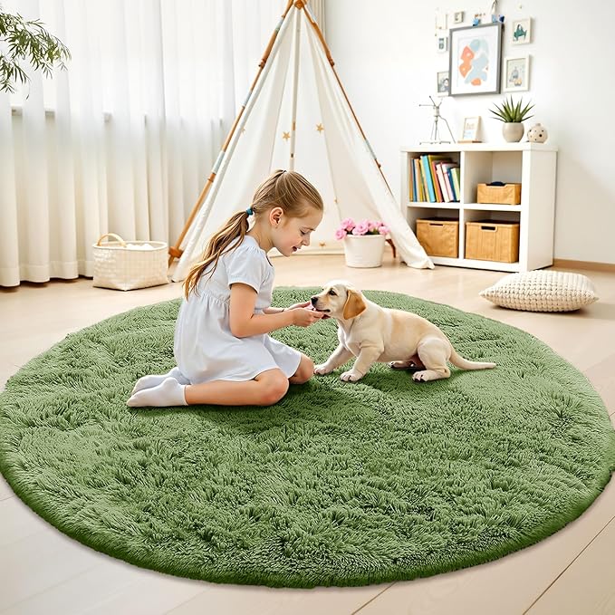 OLANLY Green Round Rugs for Bedroom - Image 2