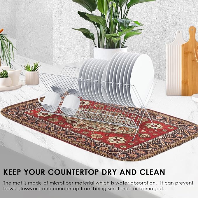 Sanwarm Absorbent Dish Drying Mat, Royal Red Moroccan Microfiber Pad - Image 4