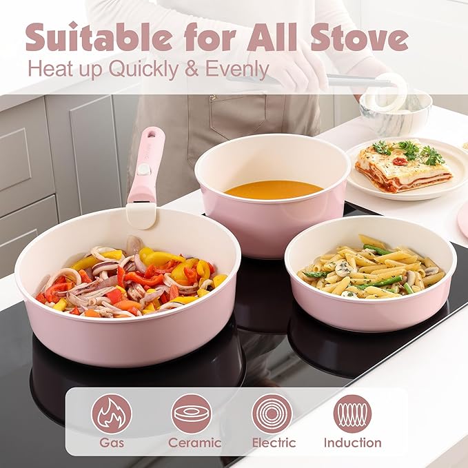 SENSARTE 24 Piece Ceramic Pots and Pans Set, Nonstick Detachable Handle Cookware - Image 6