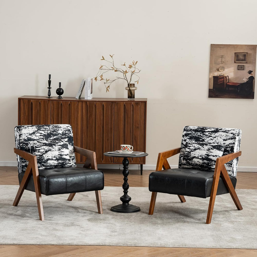 Mid-Century Modern Accent Chair Set of 2 with Solid Wood Frame，Upholstered Le...