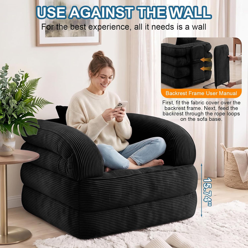 Folding Sofa Bed, 3-in-1 Convertible Sleeper Chair Bed with Pillow