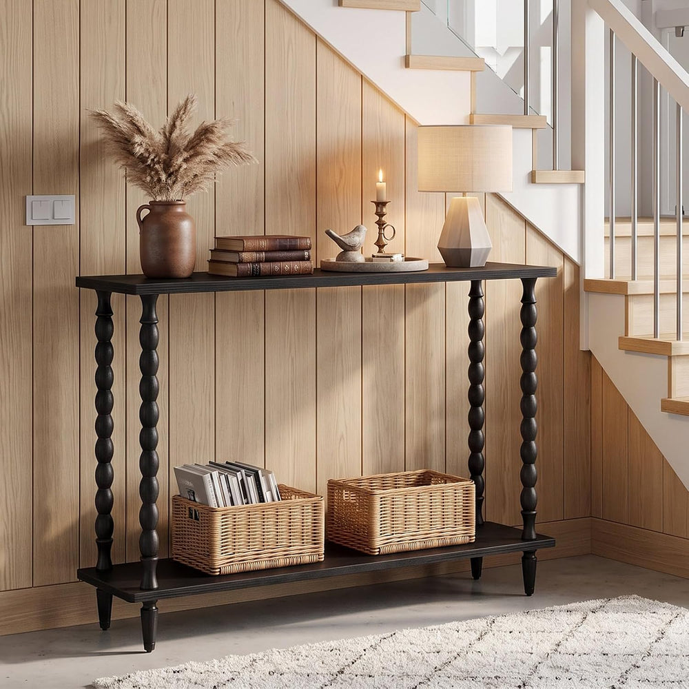 HOOBRO 39.4'' Mid-Century Console Table, 2-Tier Entryway Table with S...