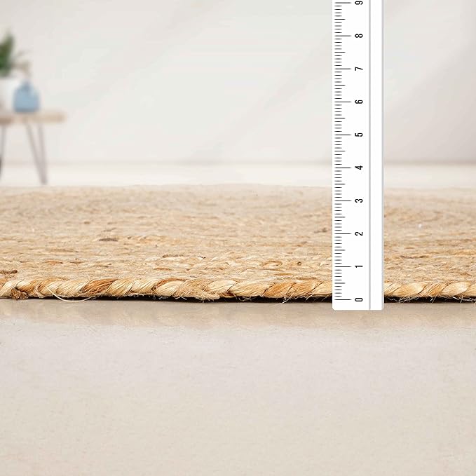 Hausattire Hand Woven Jute Braided Rug, 5’ Round – Natural, Reversible Boho - Image 2