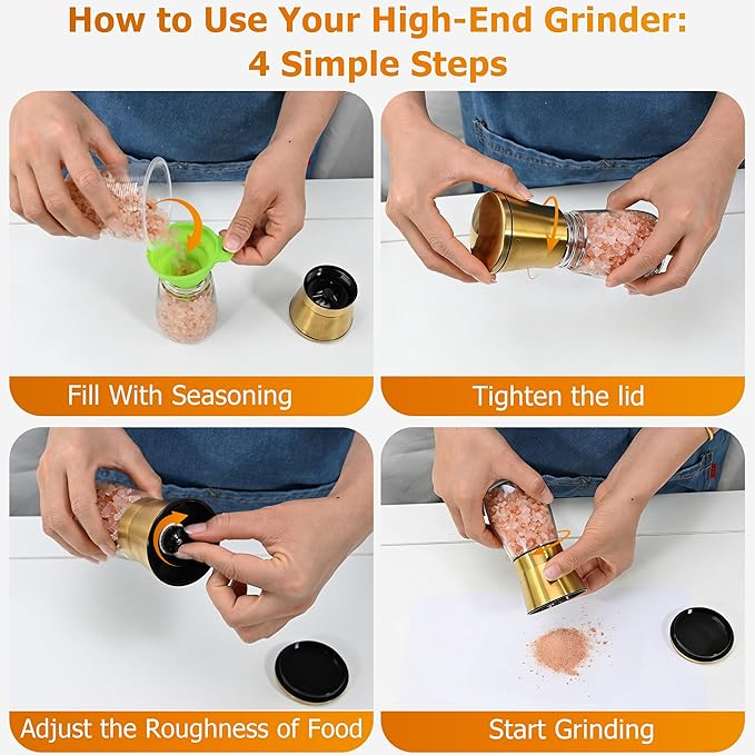 R DRURLCD Short Manual Gold Salt and Pepper Grinder Set of 2 - Image 5