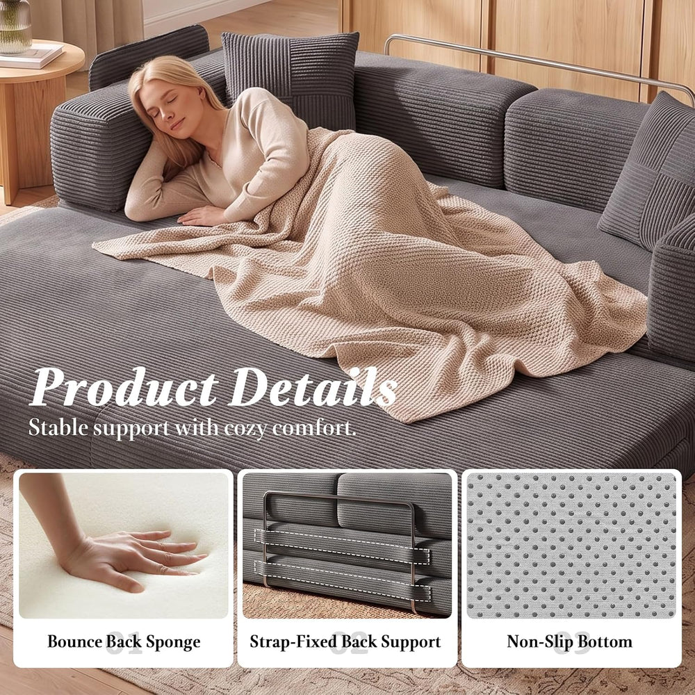 79.5" Convertible Floor Sofa Bed, 5-In-1 Corduroy Futon Couch, No Assembly