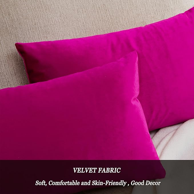 GIGIZAZA 12x20 Hot Pink Pillow Covers Velvet Lumbar Pillow Decorative Throw - Image 8