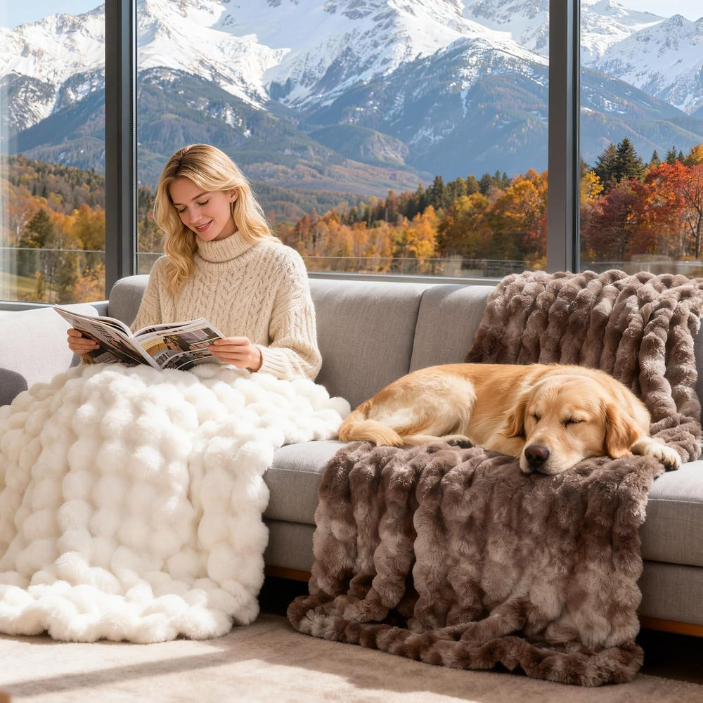 Ultra-Soft Fuzzy Faux Fur Throw Blanket,Tie-dye Brown,50x60 in