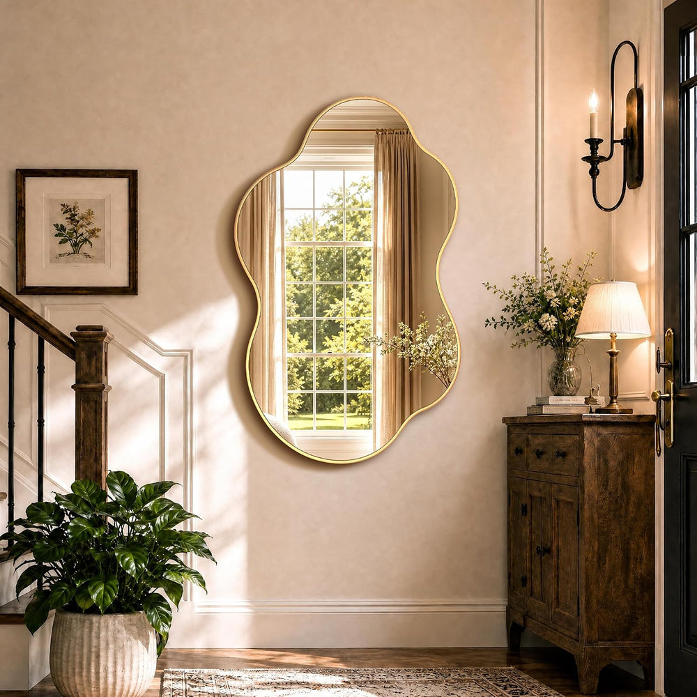 EOGOW Irregular Wall Mirror, 40"x25" Asymmetrical Mirror with Alumi...