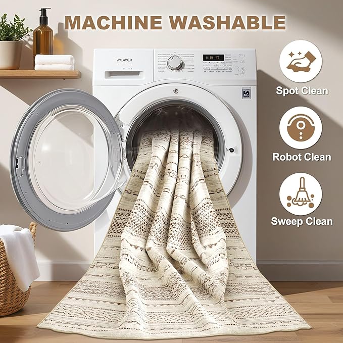 Nakagishi 5x8 Area Rug Living Room: Washable Boho Large Neutral Modern Soft - Image 2