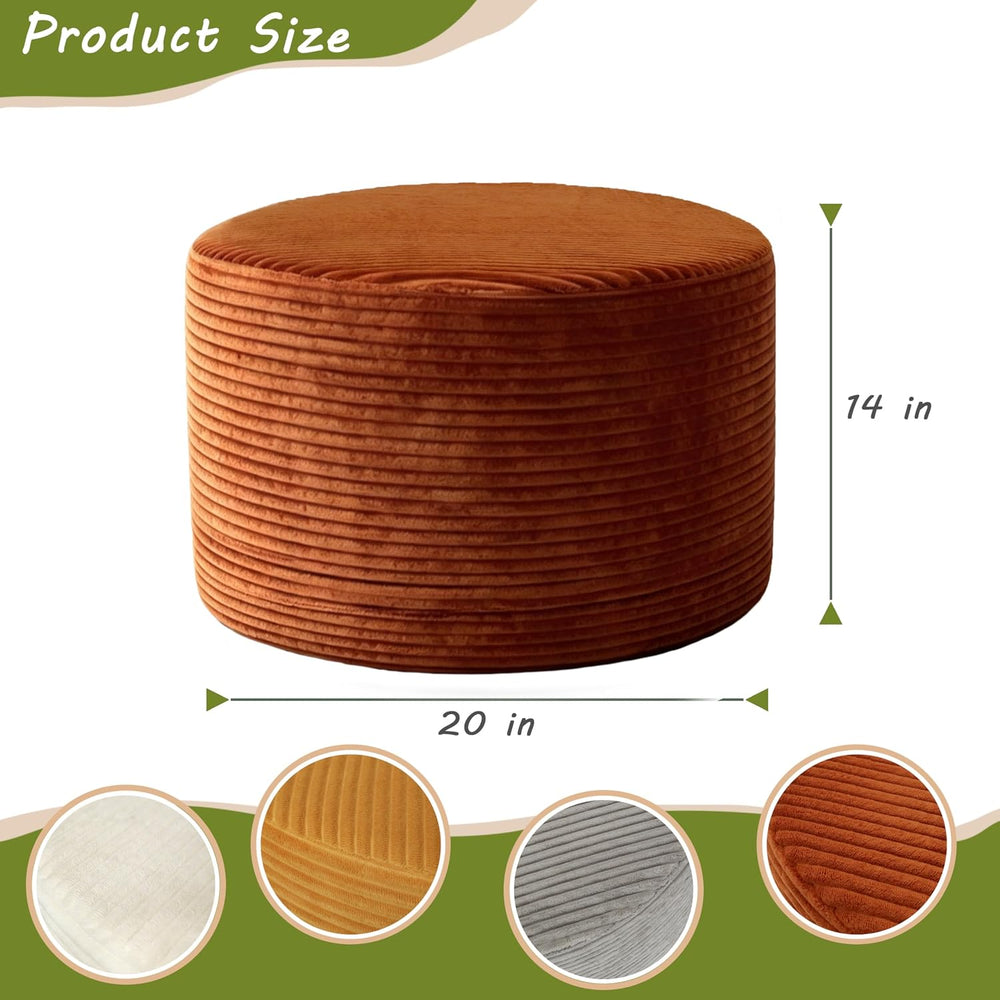 Thgonwid Round Ottoman Pouf, Plush Corduroy Foot Stool with High-Density Memo...