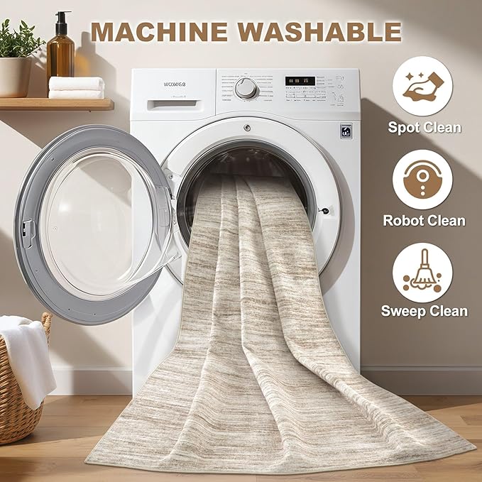 Nakagishi 10x14 Area Rugs Living Room: Washable Large Vintage Rug Neutral - Image 2
