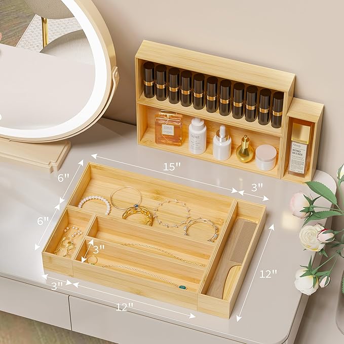Kitchen Drawer Organizer Bins, Stackable Bamboo Deep Drawer Organizer - Image 5