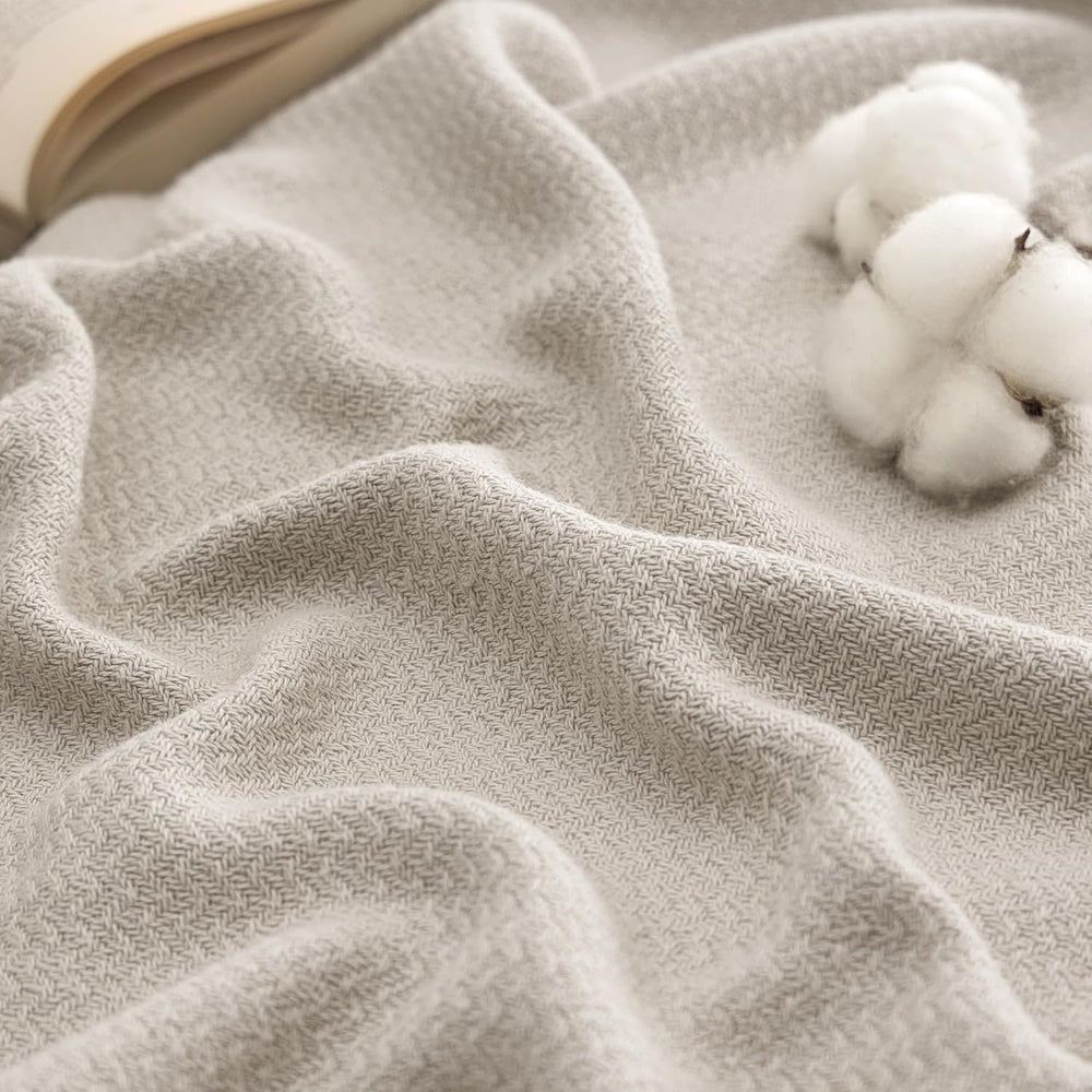 Bedsure 100% Cotton Blanket, Herringbone Weave, Full, Linen Beige