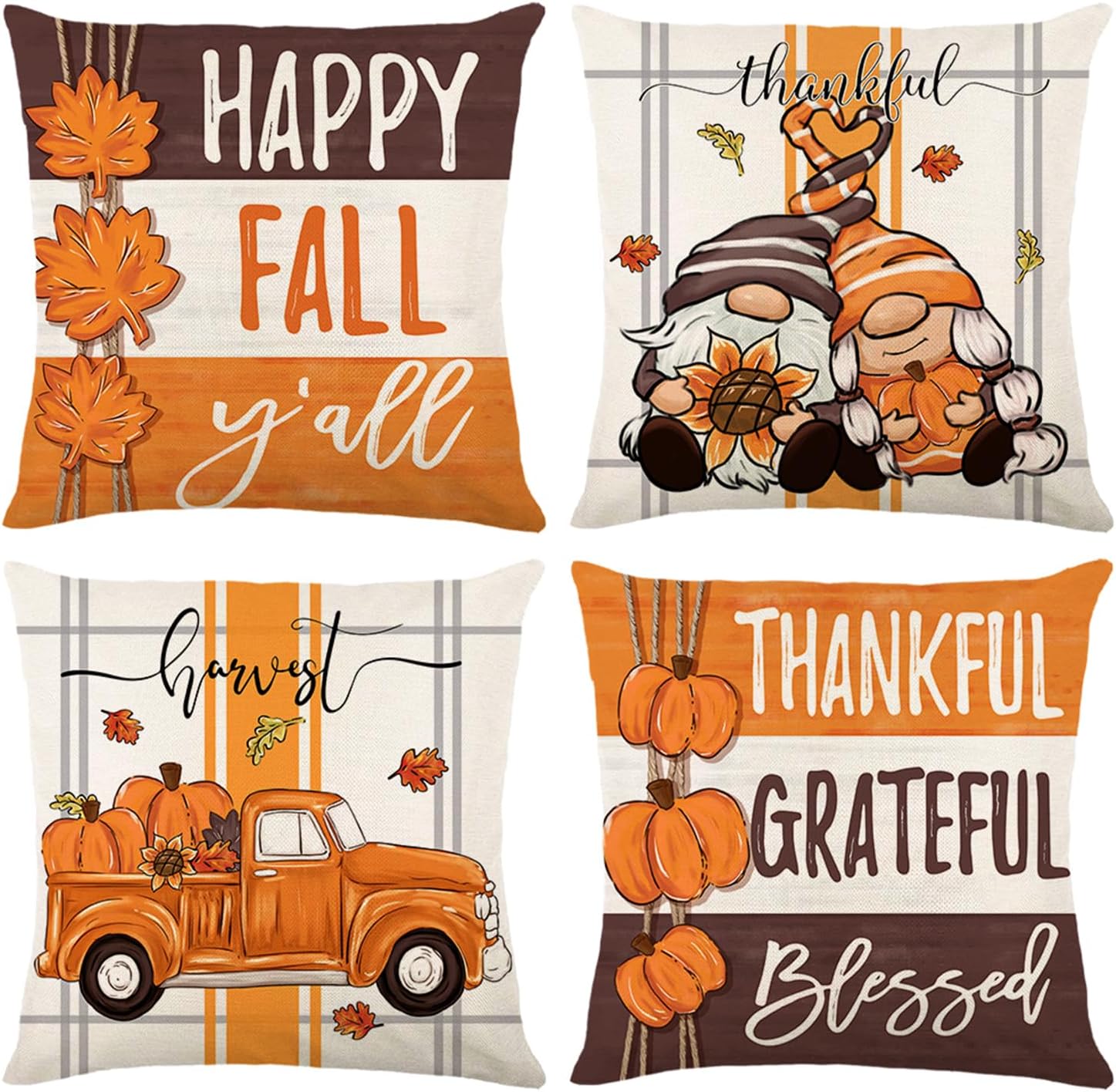ONFAON Fall Decorations for Home, Fall Pillow Covers 18x18 Set of 4, Thanksgiving Decorations Autumn Cushion Case for Couch(Fall06)