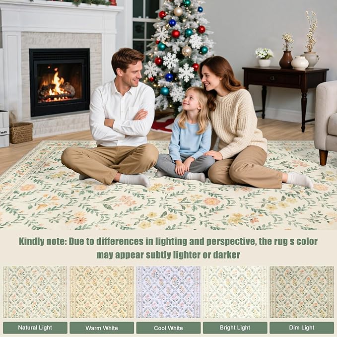 Entryway Rug 2X3 Small Rugs: Floral Washable Door Mat Vintage Soft Low Pile - Image 9