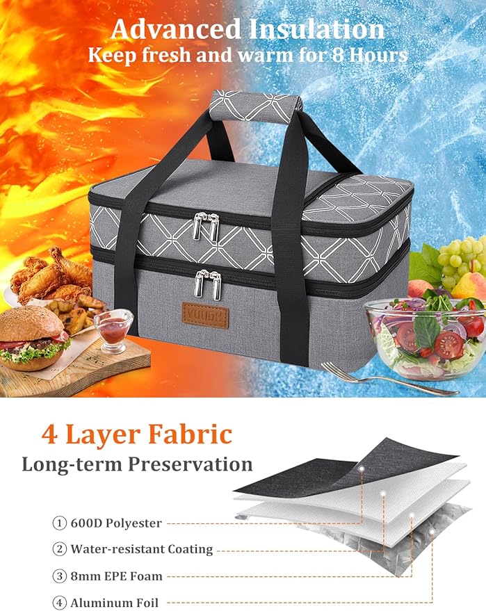 ​Vuudh Expandable Casserole Carrier Bag, Double Deckered Insulated Food Bag - Image 2