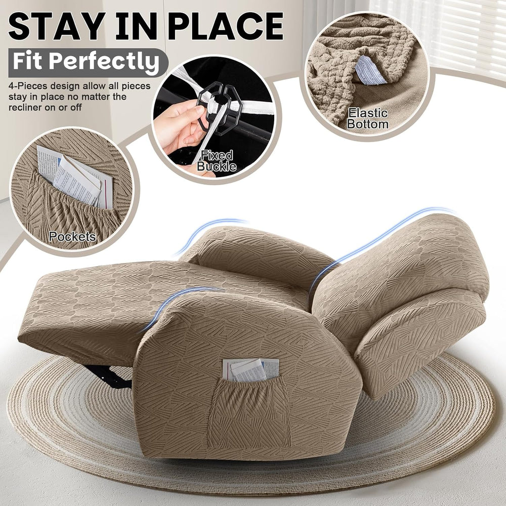 VANSOFY Stretch Recliner Chair Covers, 4-Pieces Slipcover, Khaki