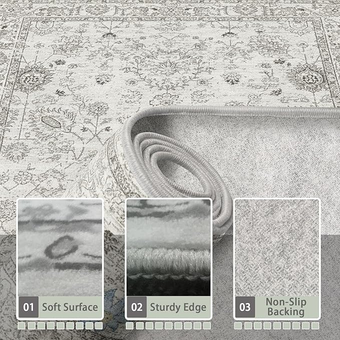 Grey Rug for Hallways Kitchen Rug 2x8, Non Slip Washable Rugs - Image 2