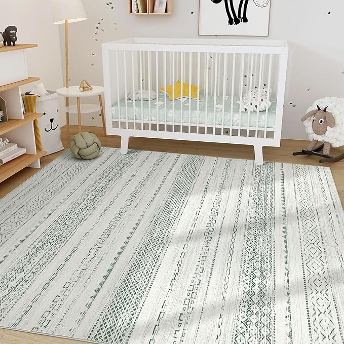Nakagishi Green Rug Living Room Rugs: 7x9 Washable Boho Large Neutral Soft - Image 7