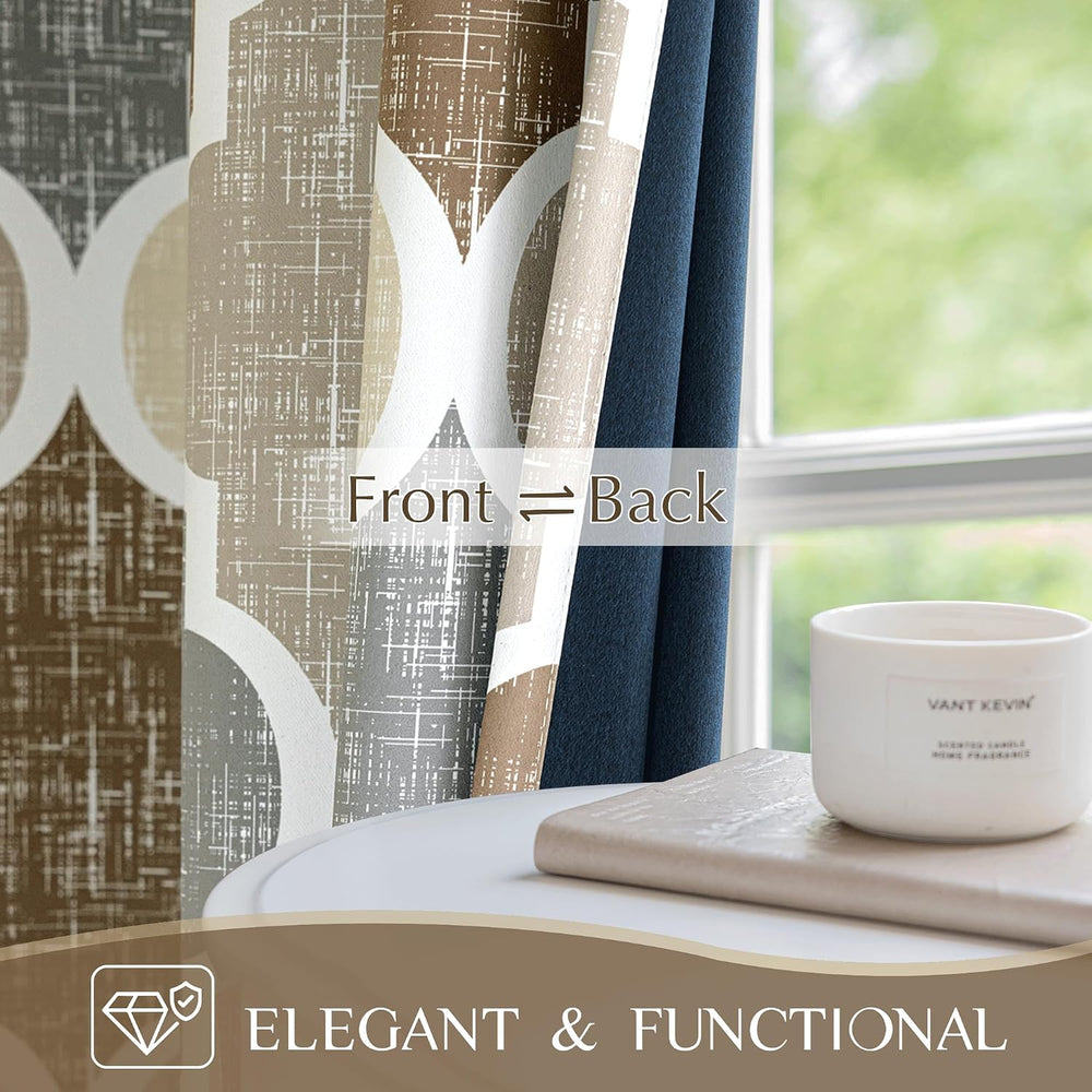 Beauoop Moroccan 100% Blackout Curtains Bedroom Brown Grey 50x63 2 Panels