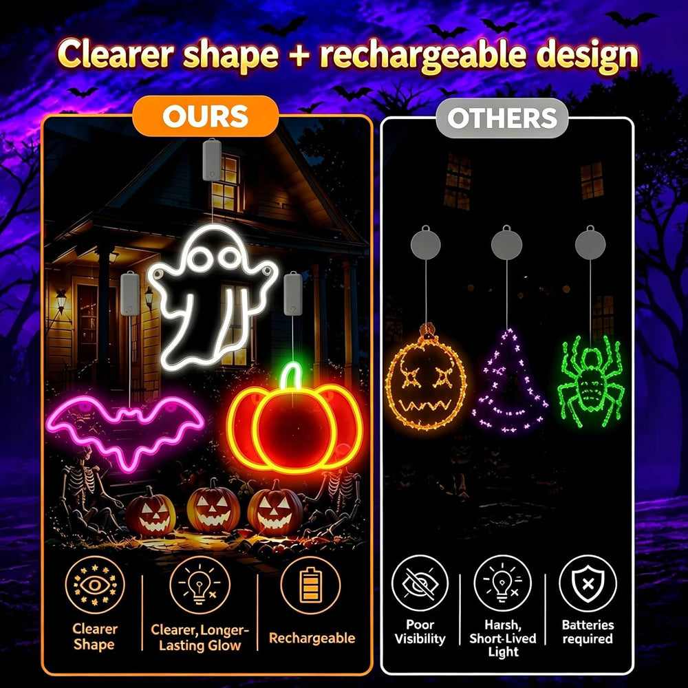 3Pack Rechargeable Halloween Window Lights,4/6/12H Timer,Sharp Outlines