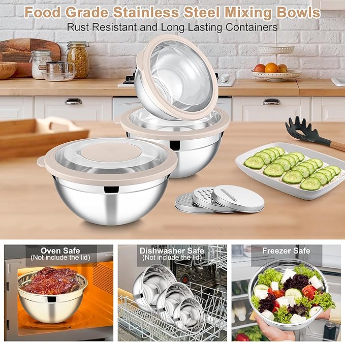 E-far Mixing Bowls with Lids and Graters, Stainless Steel Salad Mixing Bowl - Image 7