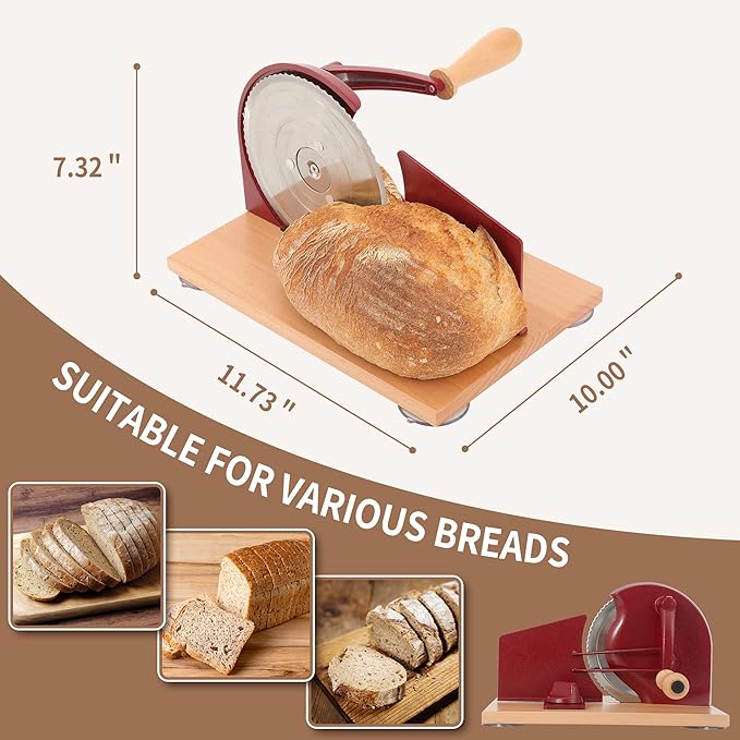 CAWIU Manual Bread Slicer with Hand Crank- Adjustable Thickness Bread Cutter