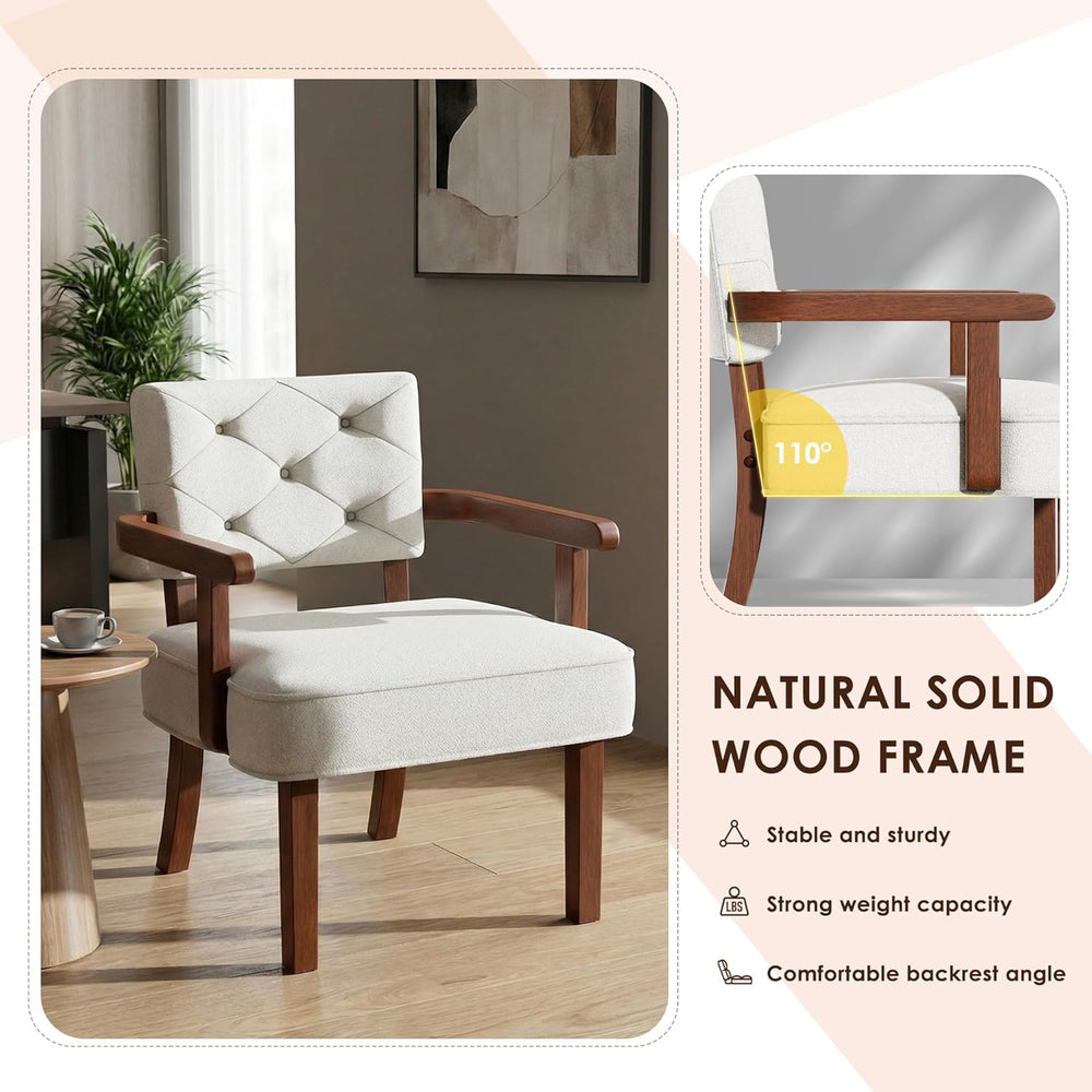 Modern Accent Chair for Bedroom, Mid-Century Arm Chairs with Wood Arms