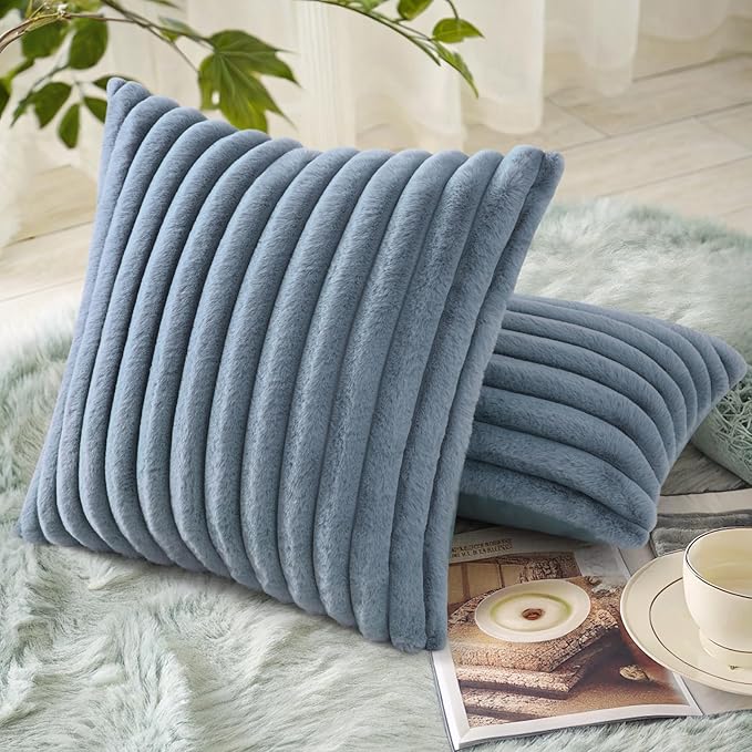 decorUhome Cozy Faux Fur Throw Pillow Covers 24x24 Set of 2 Decorative Soft - Image 5