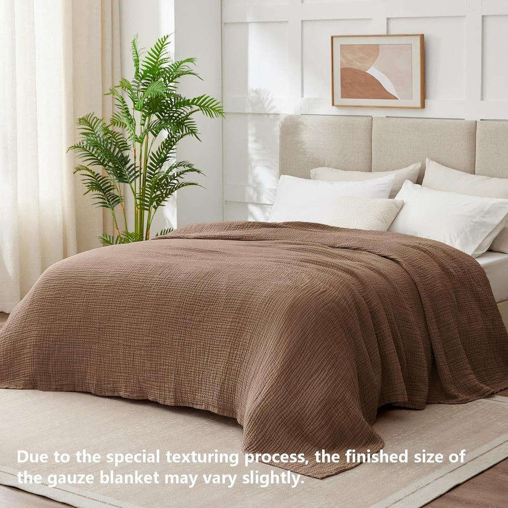 100% Cotton Muslin Blanket for Adults, 6-Layer Large Throw, 50x70, Brown