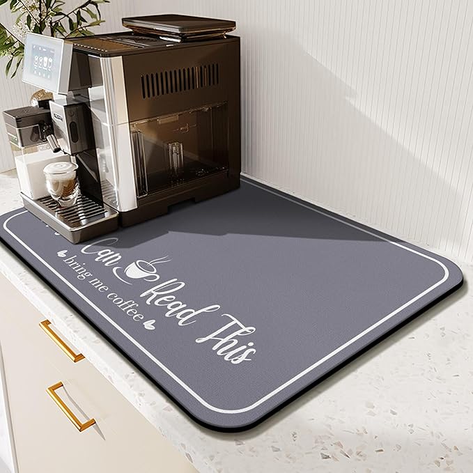 Coffee Bar Mat for Countertops 19inx12in, Absorbent Hide Stain Anti-Slip Cafe by Kuyig+Home
