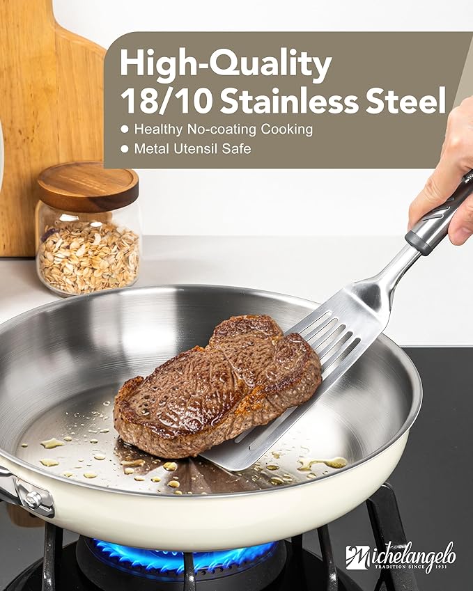 MICHELANGELO Stainless Steel Frying Pan Set, Triply Base Cooking Pans - Image 3