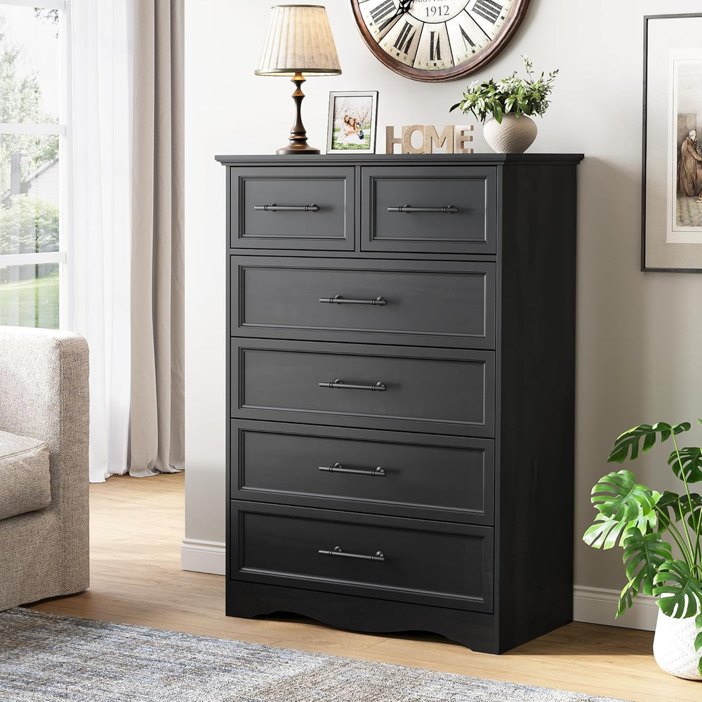 Black Dresser for Bedroom, Modern 6 Chest of Drawers, 44" Tall Chest of ...