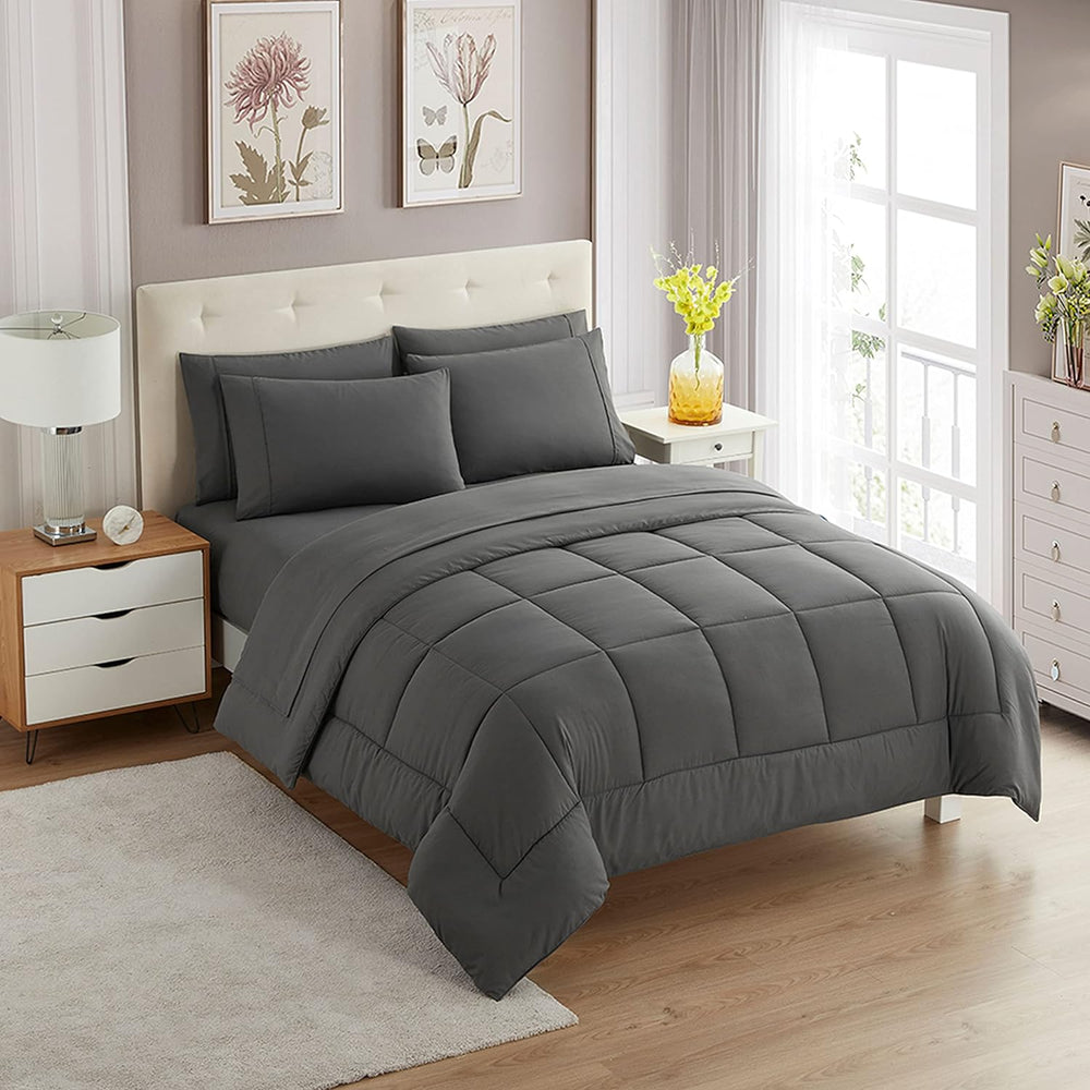 Sweet Home Collection 5 Piece Comforter Set Bag Solid Color All Season Soft D...