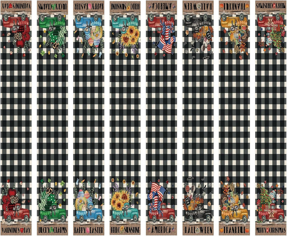 8 Pcs Truck Holiday Table Runners 72 Inches Long, Rustic Truck Fall Winter Ha...