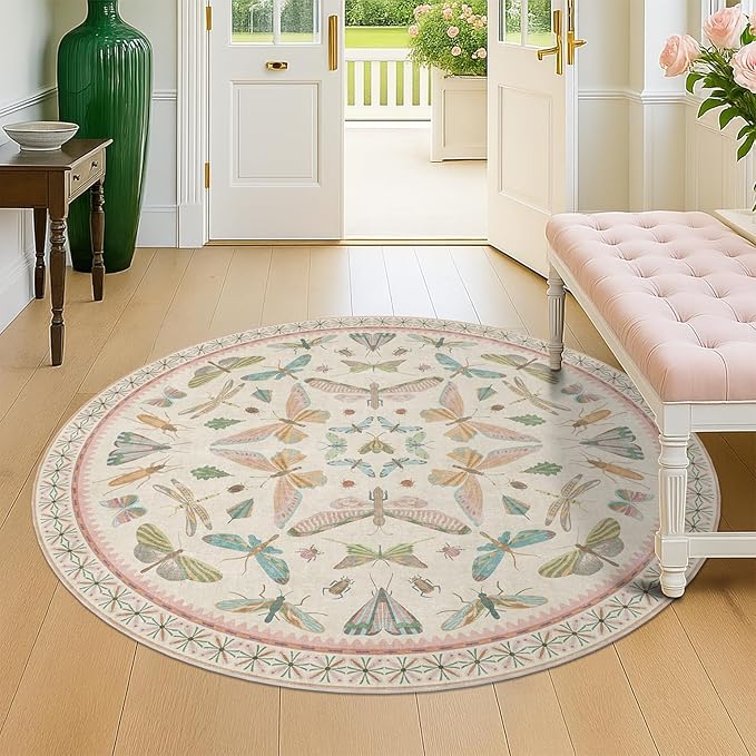 Insect Pink and Blue 5ft Round Area Rug - Image 3