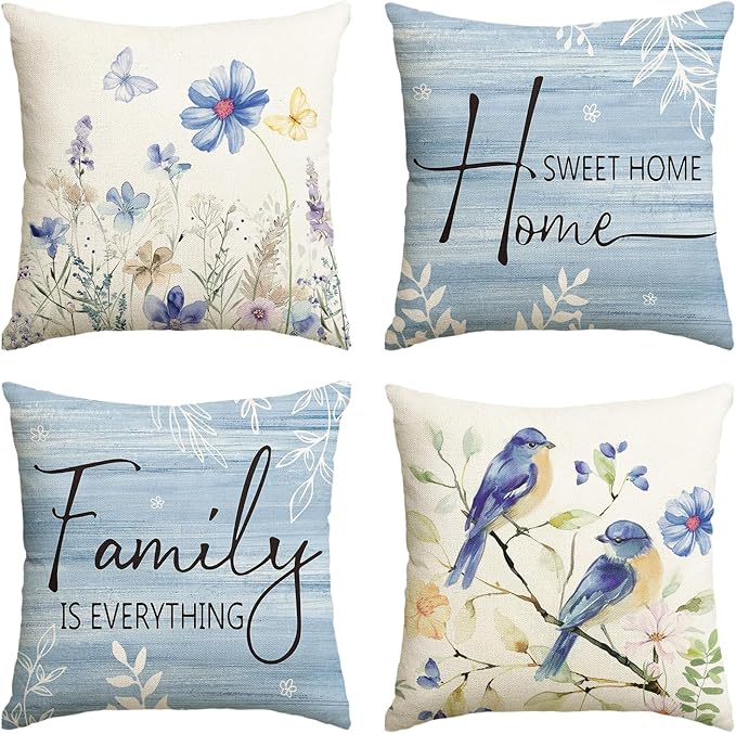 AVOIN colorlife Spring Saying Flowers Butterfly Bird Throw Pillow Covers by AVOINcolorlife