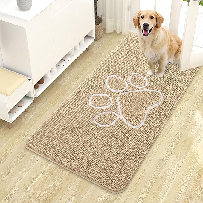 OLANLY Dog Door Mat for Muddy Paws 44x24, Paw Print Design, Absorbs Moisture by OLANLY