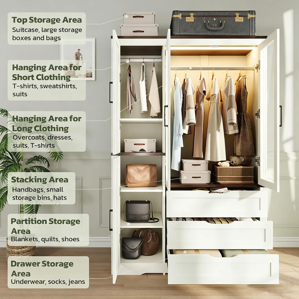 Concho 73'' Farmhouse 4 Doors Armoire Wardrobe Closet Antique White
