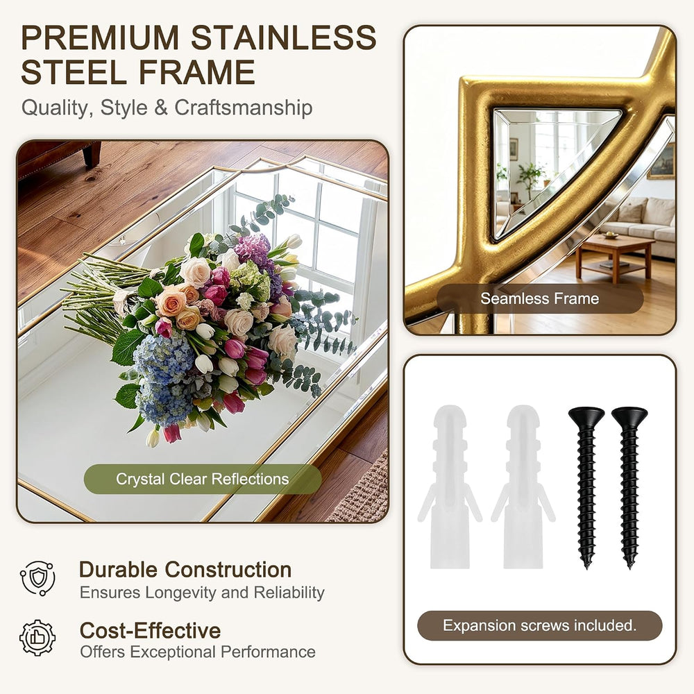 Full Length 47"x24" Beveled Gold Mirror for Wall, Gold Traditional ...