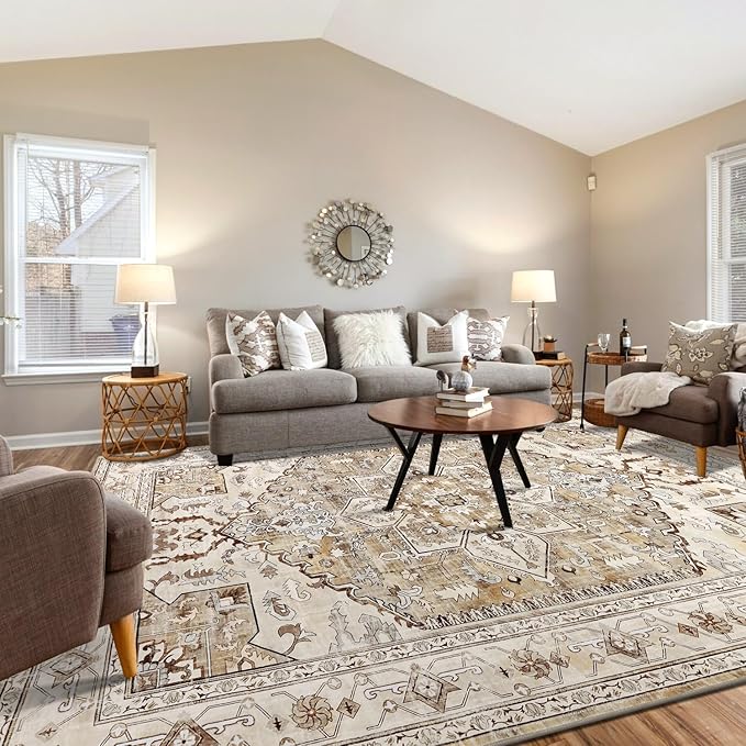 Yamaziot Area Rug 9x12, Non-Slip Washable Boho Vintage Living Room Bedroom Rug by Yamaziot