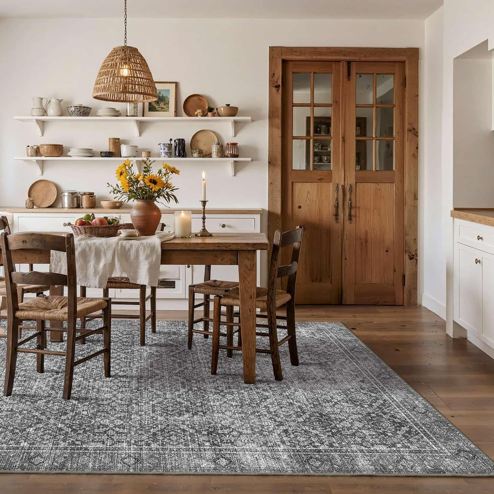 6x9 Rug for Living Room Bedroom NonSlip Vintage Carpet Grey Washable Rugs