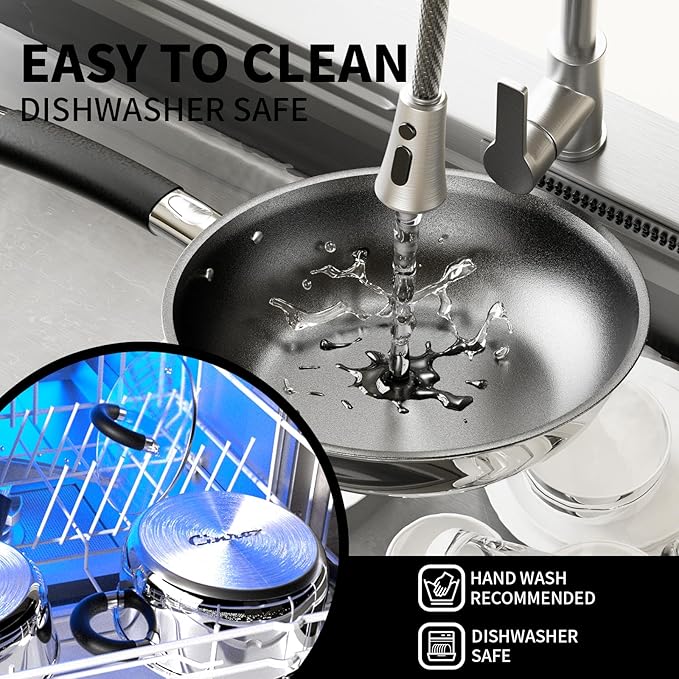 Pots and Pans Set Non Stick, 5 Ply Stainless Steel Cookware Set of 6, 2.8QT