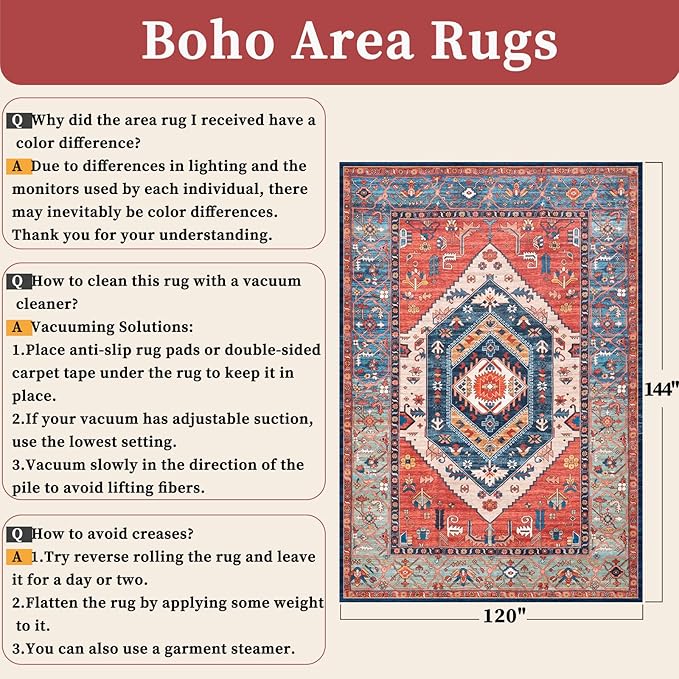 SERISSA 10x12 Area Rugs for Living Room, Large Washable Non-Slip Boho Rug - Image 6
