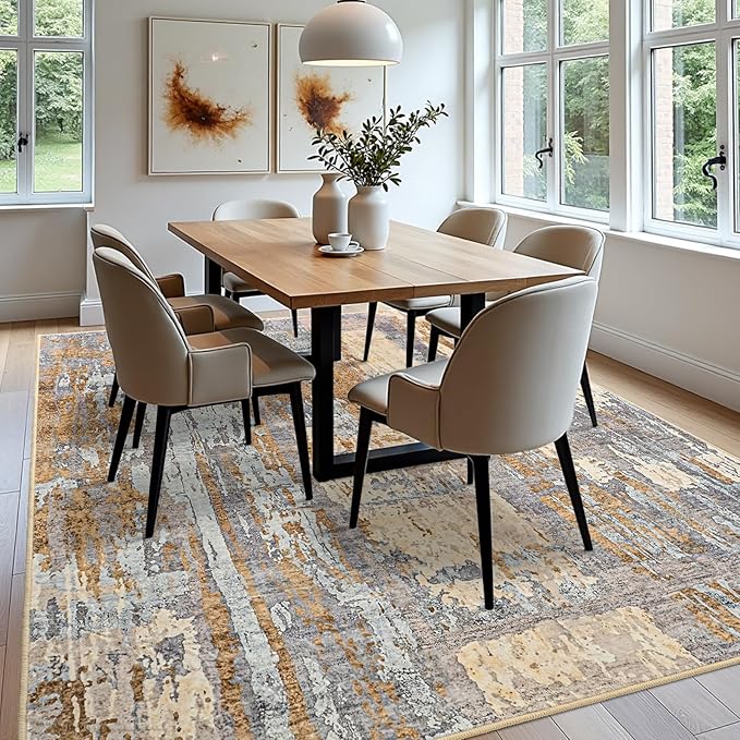 Toneed Abstract Area Rug Modern Washable Rug Soft Non Slip Rug Low Pile - Image 4